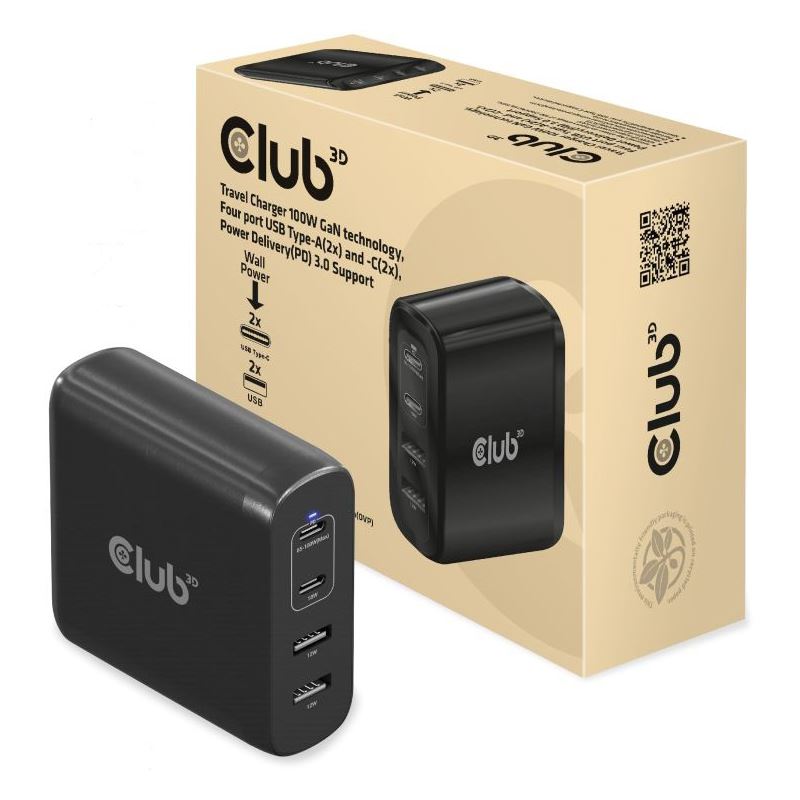 Club3D Netzteil USB 4-fach 2xUSB-A 2xUSB-C