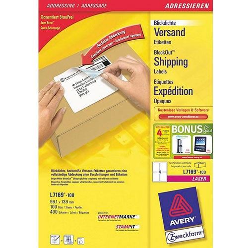 AVERY Zweckform 400 Versandetiketten L7169-100 weiß 99,1 x 139,0 mm