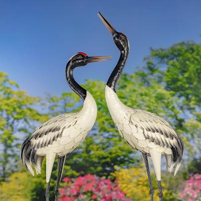 Zaer Ltd "Set of 2 54"" Tall Iron Black-Necked White Crane Garden Figurines"