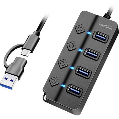 LogiLink UA0419 USB-Hub 4 Port USB-A USB 3.2 Gen1 5 GBit/s mit USB-C® Stecker Schwarz UA0419