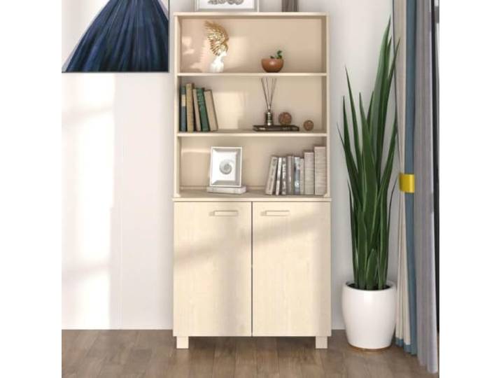 RJPLMFV Anrichte Hamar Massivholz, Kiefernholz, Honigbraun Offene Regale, Fächer für Türen, Wandbefestigung inklusive, vielseitige Aufbewahrung