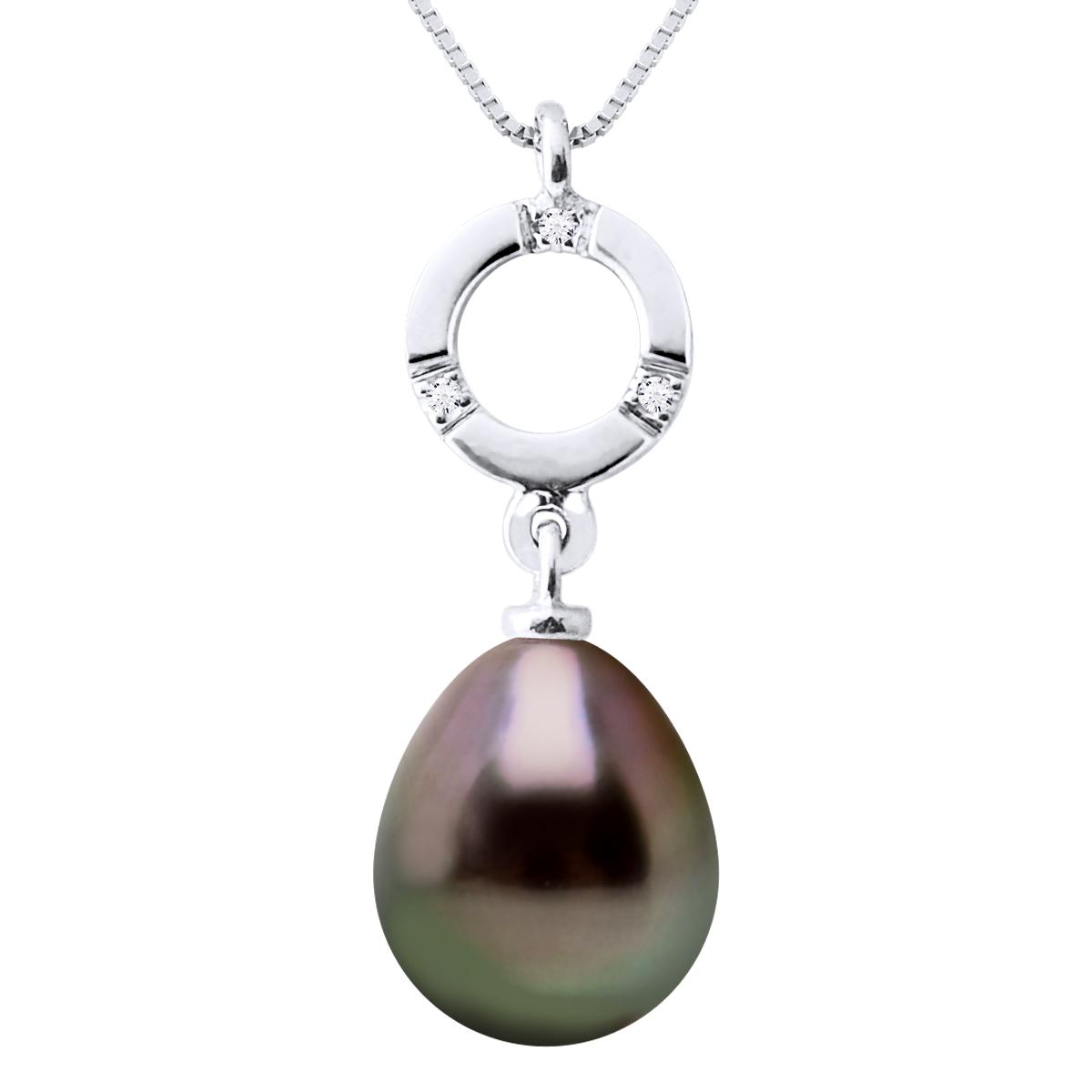 Hanger Sieraden 0,01 Cts Witgoud 375 en Echt Gekweekte Tahiti Parel Peer 9-10 mm