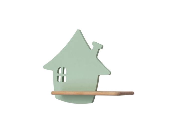 Kinderwandleuchte House, Mintgrün, Holz, Metall, Eiche, 12x26x35 cm, RoHS, Europäischer Sicherheitsstandard, einfach zu transportieren, Lampen & Leuchten, Innenbeleuchtung, Kinderzimmerlampen, Kinderwandleuchten