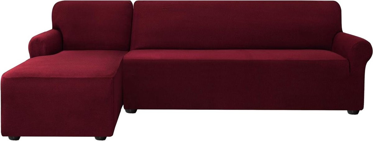 Bankhoes L-vorm Hoekbankovertrek Stretch Dubbeldelige Set - Wijnrood - 140-195 cm