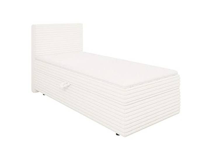 S-Style Möbel Bett 90 x 200 cm Boxspringbett Mit Topper Bettkasten Matratze Mittelfest Plüschcord Schaumstoff Bonellfeder Neo Hellbeige