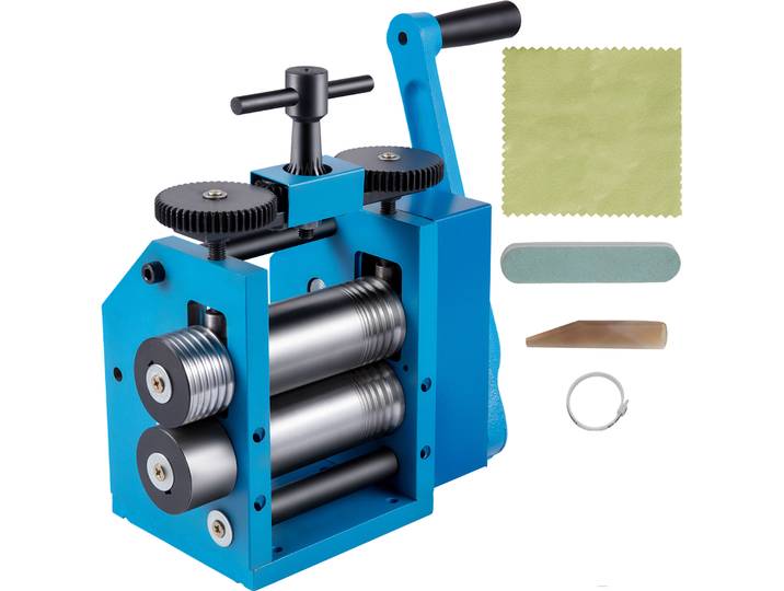 VEVOR Machine à laminer manuelle\, Rouleau de fer 75mm Presser Bonne résistance à l'usure Combinaison bijoux Laminoir Machine à laminer Fil plat Motif tôle Bijoux Marquage Outil DIY