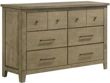 Benjara Hazel Wide Dresser, 6 Drawers, Antique Nickel Metal, Oak Brown Wood