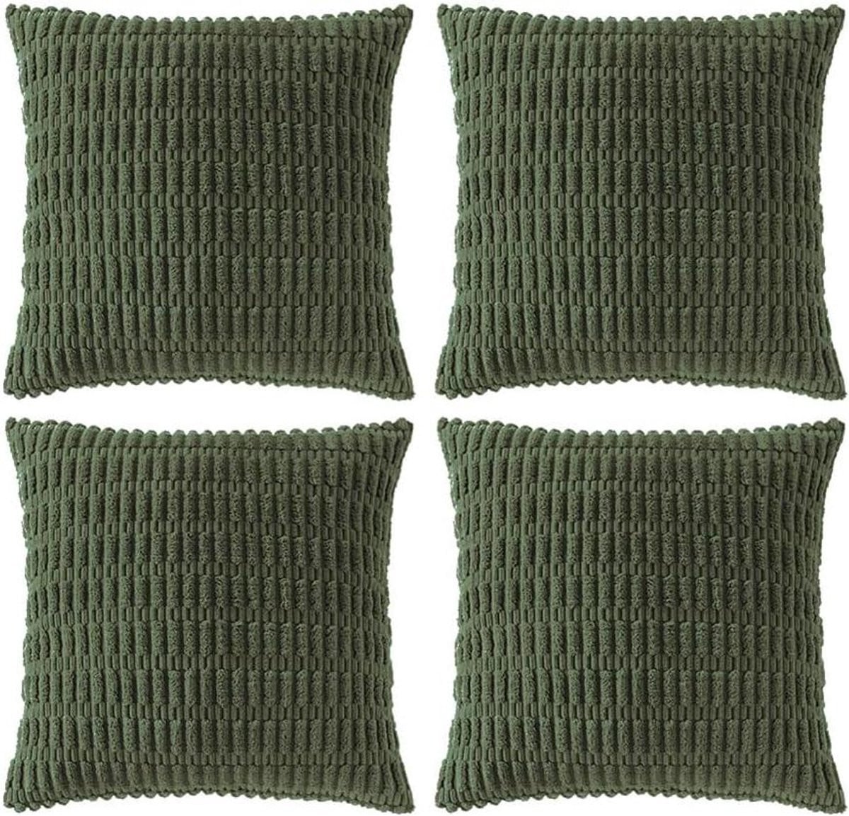 Decoratieve Kussenhoes Boho Sierkussen in Zachte Corduroy Stof - Olijfgroen - 40 x 40 cm