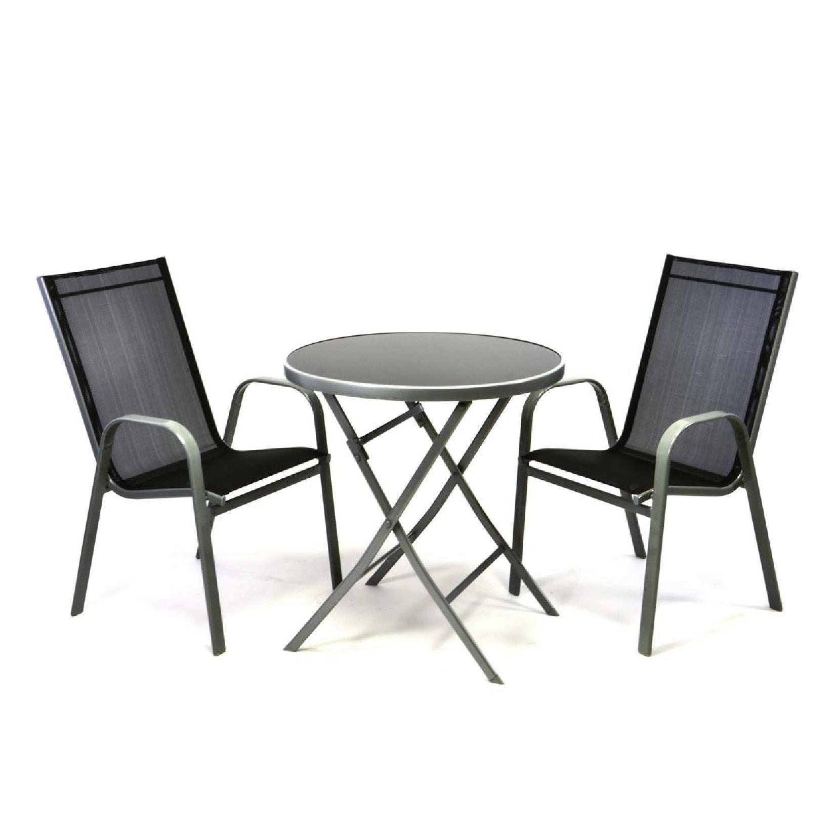 VCM 3-tlg. Gartenmöbelset Gartengarnitur Klapptisch Schwarz Sitzgarnitur Bistroset