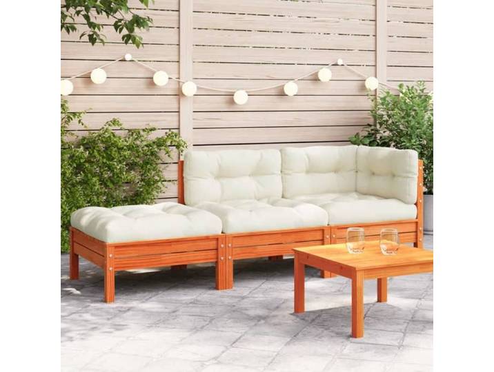Canapé de jardin avec coussins et repose-pied 3 places 838174