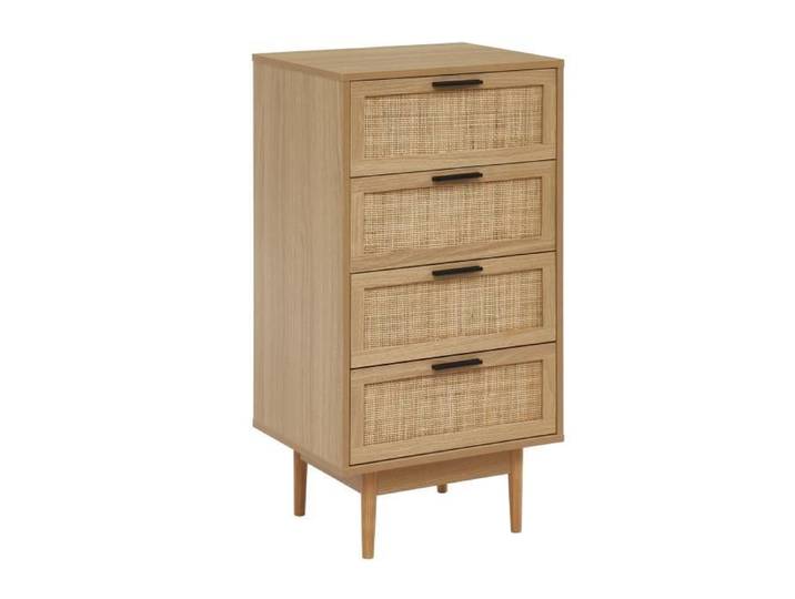 Chiffonnier 4 tiroirs avec cannage naturel - Décor imitation bois - L 50 x P 39 5 x H 95cm - AMANA
