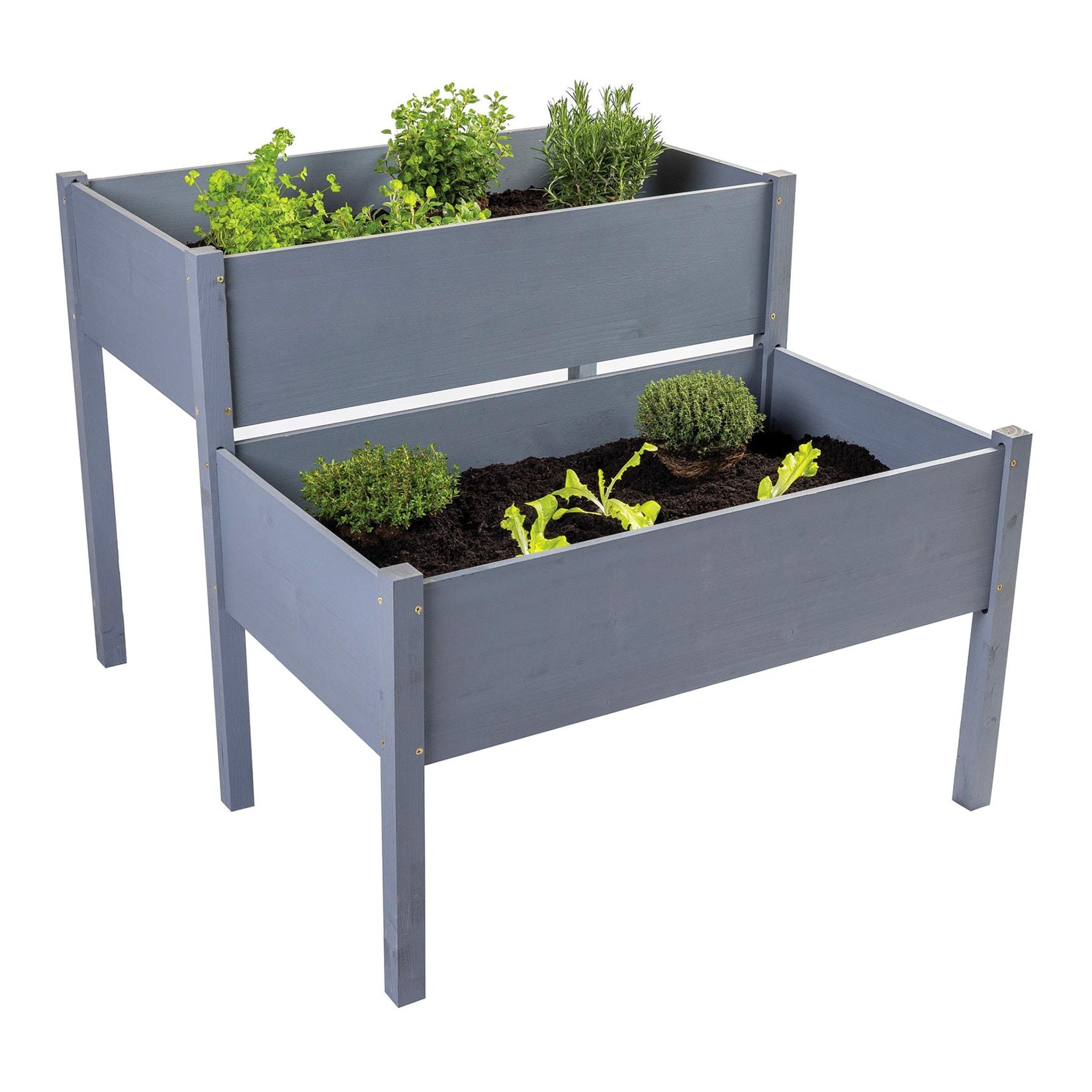 NYVI Hochbeet NYVIGreen mit 2 Abteilungen Grau - Gartenbeet mit Unkrautvlies
