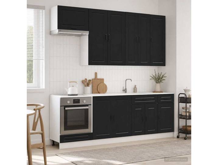 vidaXL Hängeschrank vidaXL Kücheneinheit PORTO 8 stk. Schwarz Holzwerkstoff