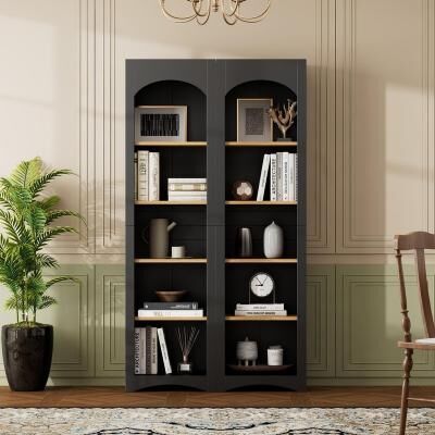 Farmhouse Free Standing 5 Tier Bookshelves Set of 2 with Adjustable Shelves for Versatile Storage