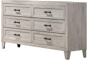 Benjara Miot Wide Dresser, 6 Drawers w Metal Handles, White Wash Wood