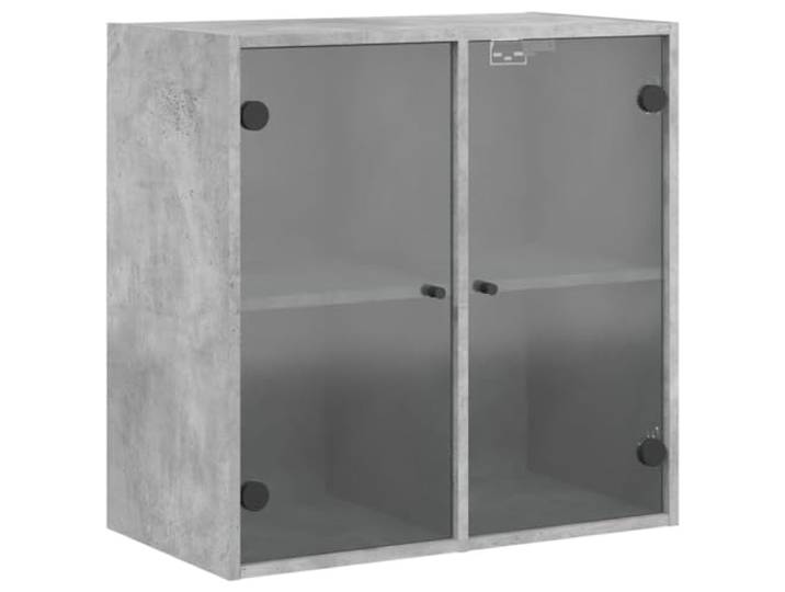 NKOPPFG Wandschrank mit Glastüren Betongrau 68x37x68,5 cm Holzwerkstoff, glatte Oberfläche, mehrere Fächer, Wandmontage, Bodenfläche maximieren, Büro