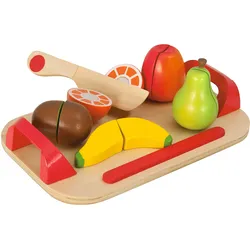 Kinderschneidebrett Holz 12-teilig - Lernspielzeug mit Holzmesser & 5 teilbaren Früchten - Eichen-/Birkenholz - Pädagogisch wertvoll ab 24M+