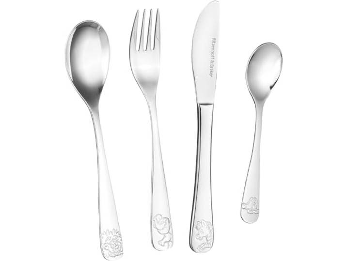 Ritzenhoff & Breker Kinderbesteck-Set Happy Zoo 4-teilig Gabel, Messer, Löffel und Dessertlöffel für Kinder Edelstahl Silber