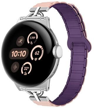 Everyday Crate 22mm Magnetic Silicone Watch Band D Shaped Tri Bead Adjustable Smartwatch Replacement Strap pink Sand Plums