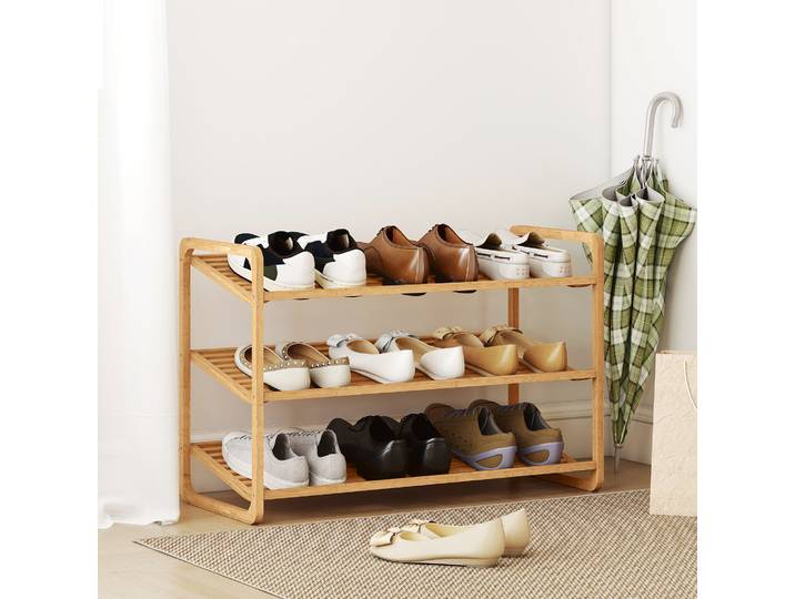HOMCOM Étagère à Chaussures 3 Niveaux Bambou Bois Naturel