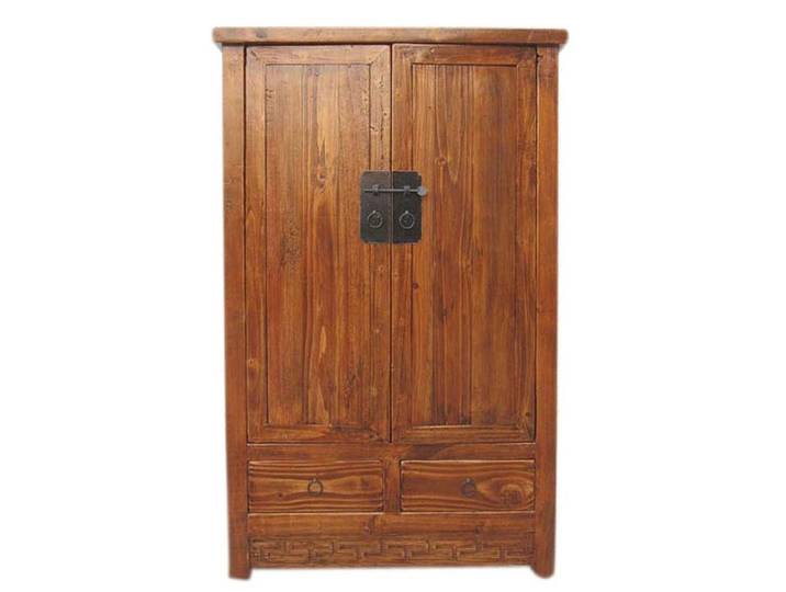 Luxury-Park-Direct Kommode China halbhoher Schrank zweiflüglig dunkle Pinie Messingbeschlag. Luxu