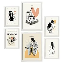 POSTER Set Mit 6 In Schwarzer Tinte Liebe Kunstdrucke Im Skizzenstil Für Innenarchitektur A3 & A4 Weißer Rahmen