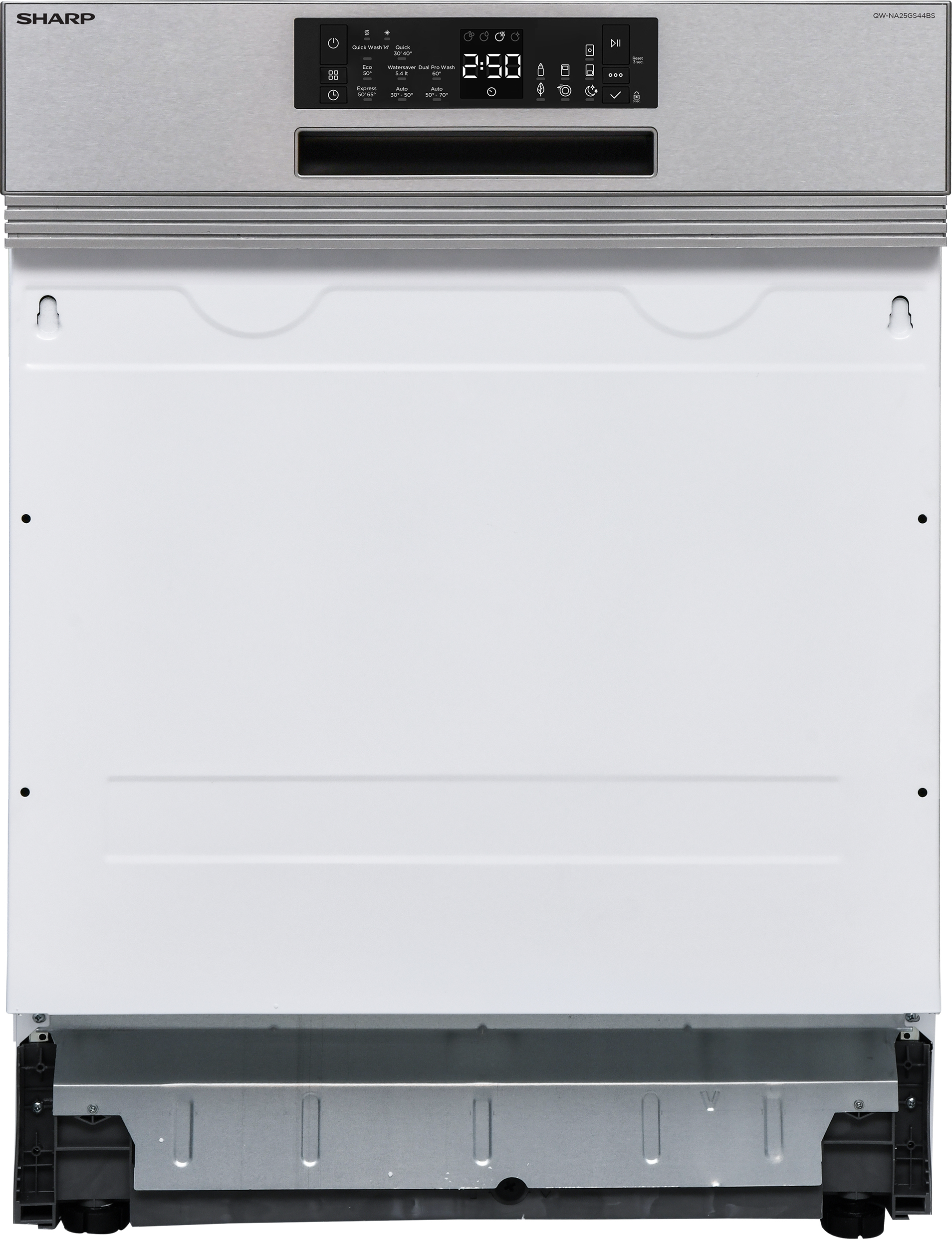 Sharp QW-NA25GS44BS-DE, Halb integriert, Standardgröße (60 cm), Edelstahl, 3 Korb/Körbe, Schublade, 14 Maßgedecke