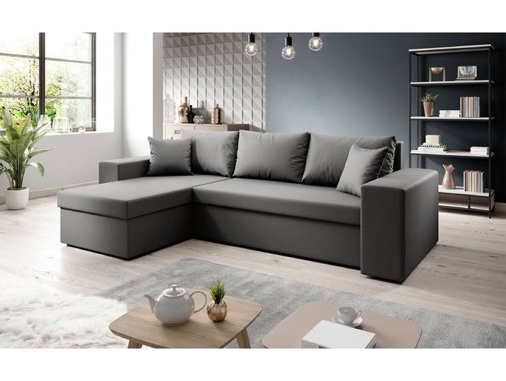 Designer Ecksofa Denver Kunstleder mit Schlaf- und Klappfunktion - Blau - Rechts - Kunstleder - Luxusbetten24