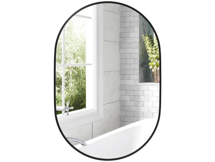 VVBV-Miroir de Salle de Bain Oval Miroir Mural Décoratif Cadre Aluminium Noir Vertical Horizontale 60x90 cm