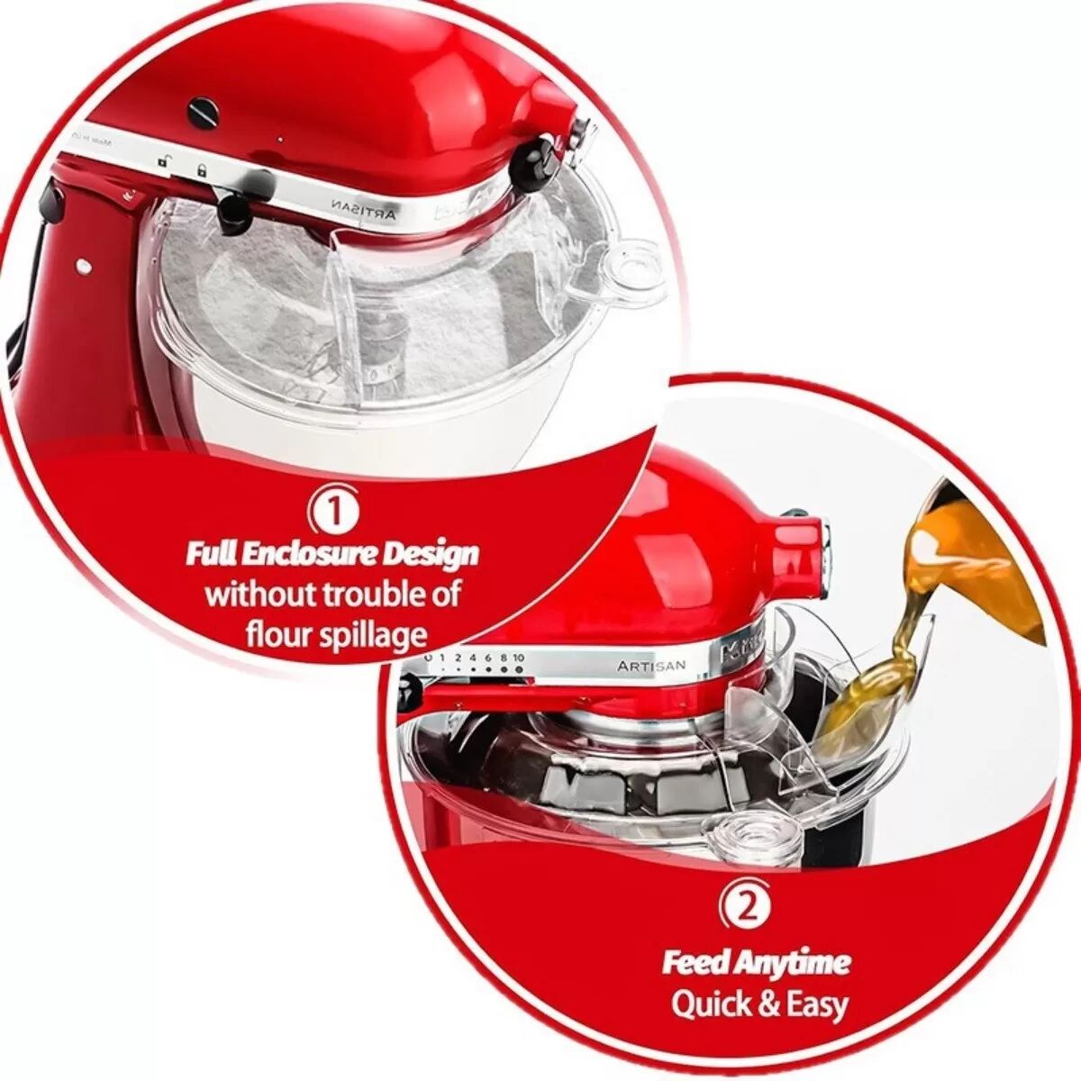 INF Faltbarer Spritzschutz kompatibel mit KitchenAid 4,5-5 Quart Schüsselhebern