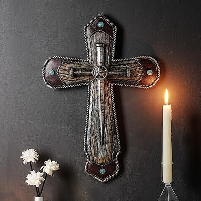 Vintage gotisches Kreuz als Wanddekoration, religiöser Hängeanhänger aus Kunstharz mit klassischem Blumenmuster, Wanddekoration für Allerheiligen, Dekoration für Bars, Restaurants und Partys