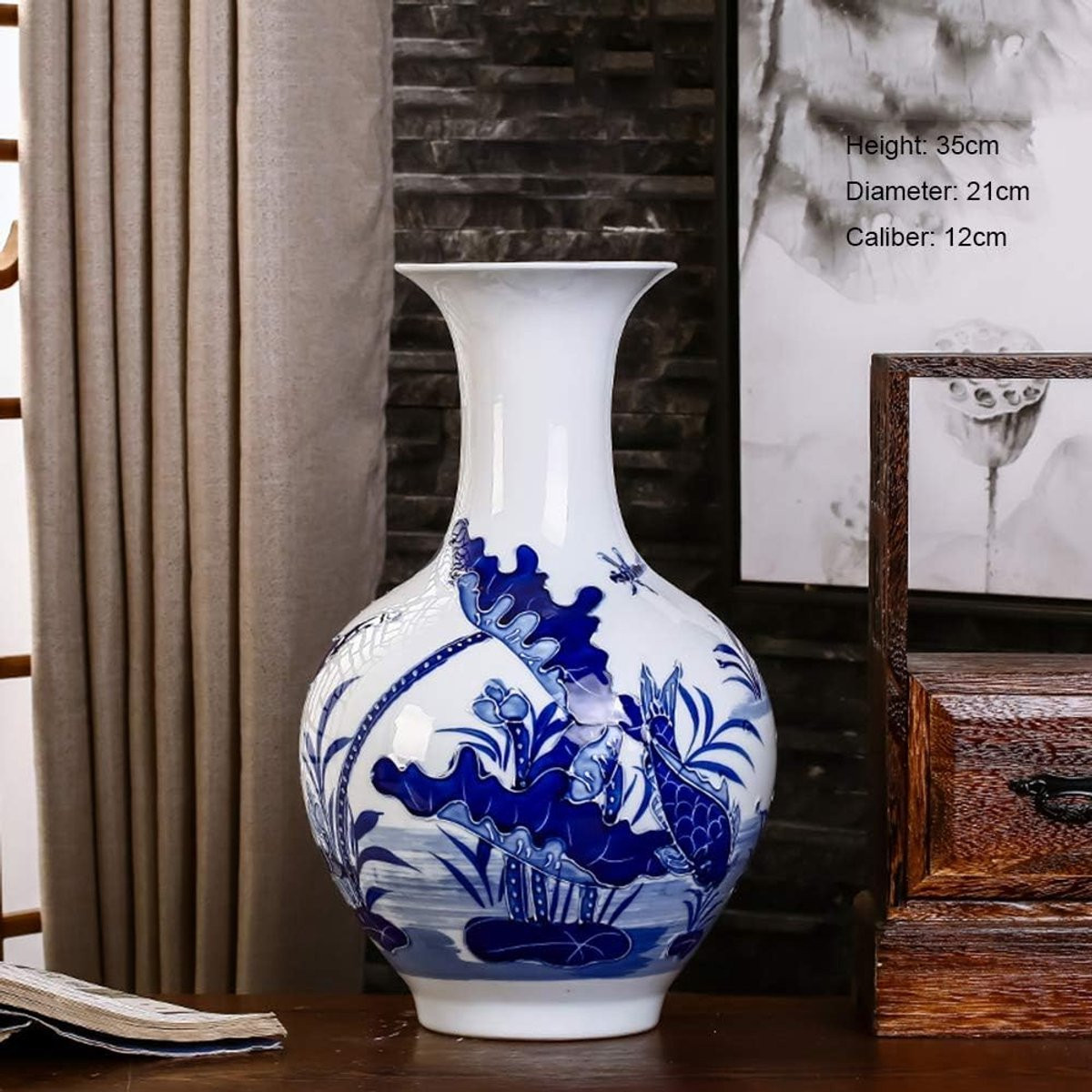 Blauw-witte keramische decoratieve vaas voor thuis