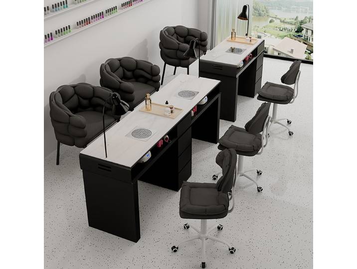 Table de manucure professionnelle au design crème, style nordique, mobilier de salon de manucure