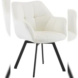 Décoshop26 - Esszimmerstuhl x1 bequemer Drehsitz in cremefarbenem Samt und schwarzem Metall 10_0007474 10_0007474