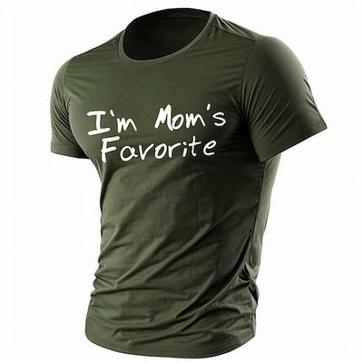 Herren Lustiges Ich bin Mamas Liebling Grafik-T-Shirt - Familiäre Beziehungen Kurzarm Olivgrüner Tee