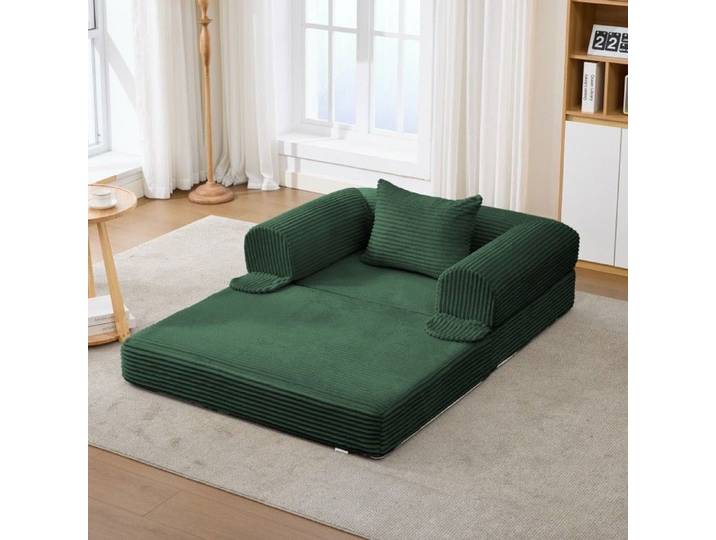 Canapé‑lit 1 Place Vert 120x85x65cm Velours Côtelé Multifonction Idéal Salon Chambre Petit Appartement
