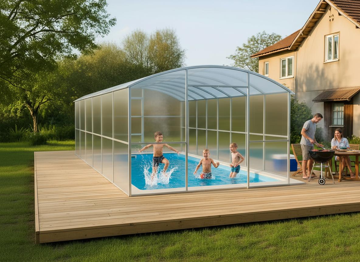 Poolabdeckung von Garten Dream "Avalon" 3x6M mit 6mm polycarbonate Ganzjährige Nutzung. Schnee- und winddicht. Doppeltüren jeder Seite. Rostschutz