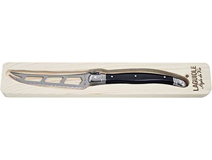Laguiole Style de Vie Kaasmes Premium Line, In houten verpakking, Zwart, Geschikt voor zachte kaas, Kunstof handgreep, Vaatwasmachine bestendig