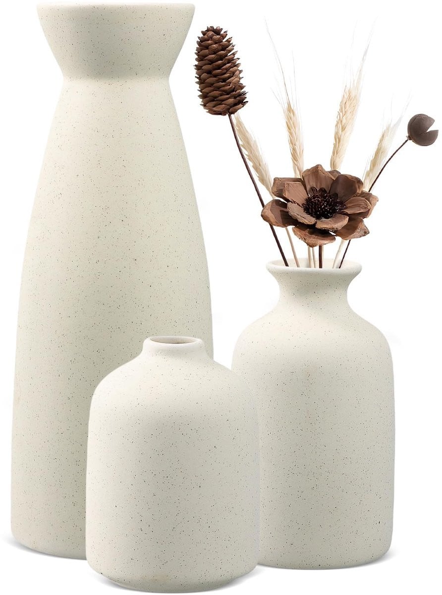 Set van 3 minimalistische witte keramische vazen