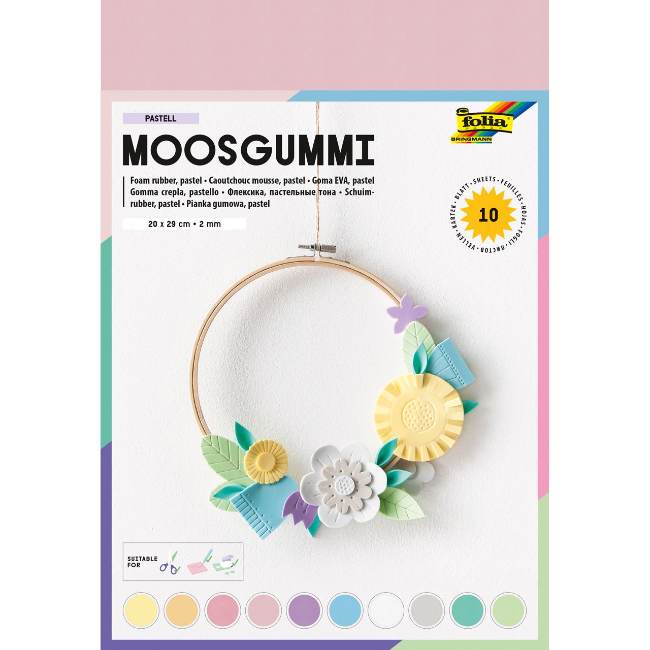 folia Moosgummi pastell mehrfarbig 10 Blatt