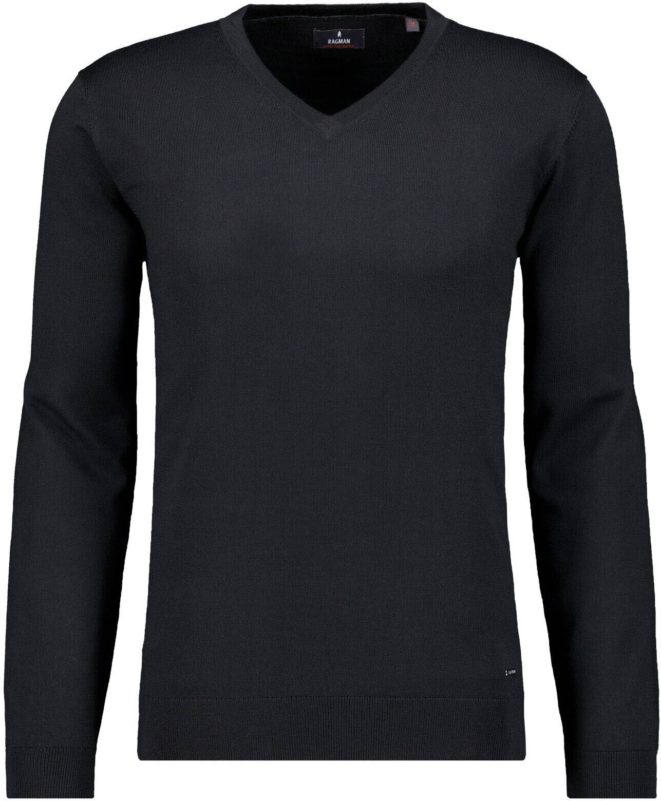 Rundhalspullover RAGMAN, Herren, Gr. 62, schwarz, Strick, 100% Wolle, ohne Ausschnitt, Pullover Rundhalspullover