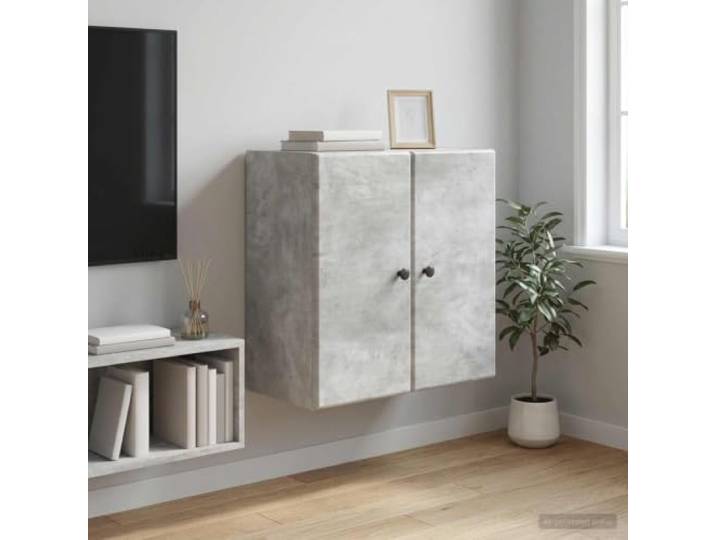 GPWERSDF Wandschrank 59 x 31 x 60 cm Holzwerkstoff Betongrau Montage an der Wand, platzsparendes Design, robuste Regalbretter, 90-Grad-Tür, Metallknöpfe, pflegeleichte Oberfläche