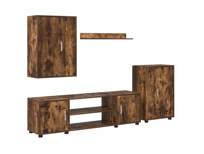Rovo TV-Möbel-Set aus Holz, geräuchert, mit 4 Türen und 4 Einlegeböden TV-Ständer, freistehender Schrank, Wandschrank, Regal, Wandmontage, 24,33 kg