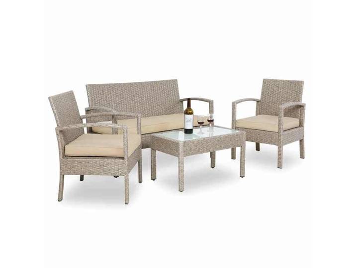 CASARIA® Salon de jardin en Polyrotin Crème 4 personnes 2 chaises 1 banc meubles d'extérieur jardin terrasse balcon résistant