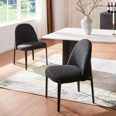 Morden Fort Boucle Dining Chairs with Black Steel Legs, Set of 2