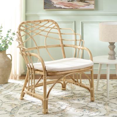"SAFAVIEH Junie Rattan Accent Chair, Natural and Cream, Bohemian - 26"" W x 24"" D x 37"" H"