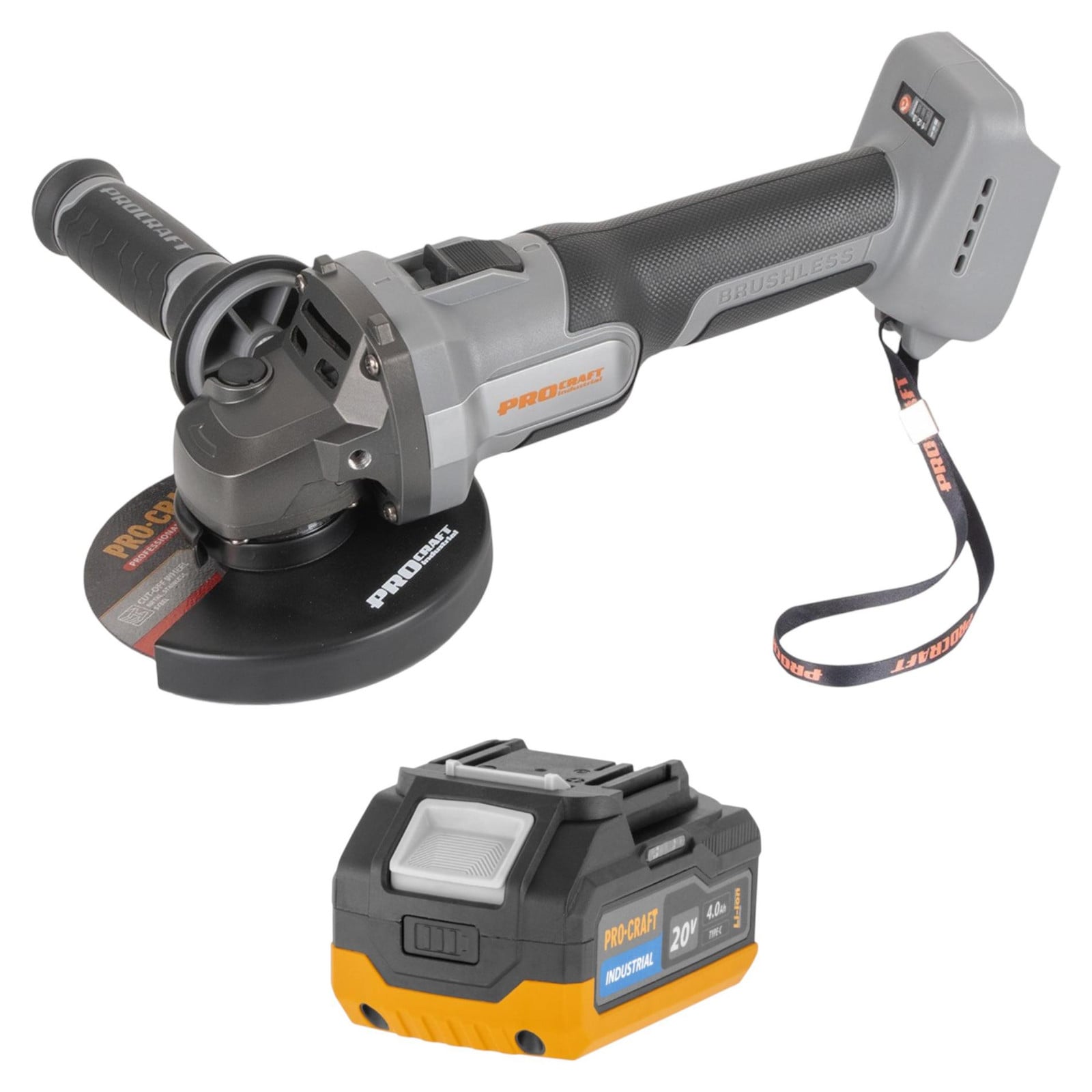 Procraft Industrial AG125Abb accu-haakse slijper 20 V 125 mm borstelloos Solo