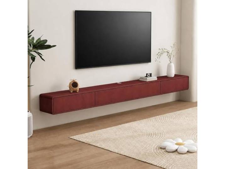 Schwebender TV-Ständer,Wandmontierte Medienkonsole for 40-95-Zoll-Fernseher TV-Konsole Holz mit 2 Schubladen & herunterklappbarer Tür, versteckter Kabelführung(Mahogany,240CM/94.5IN)