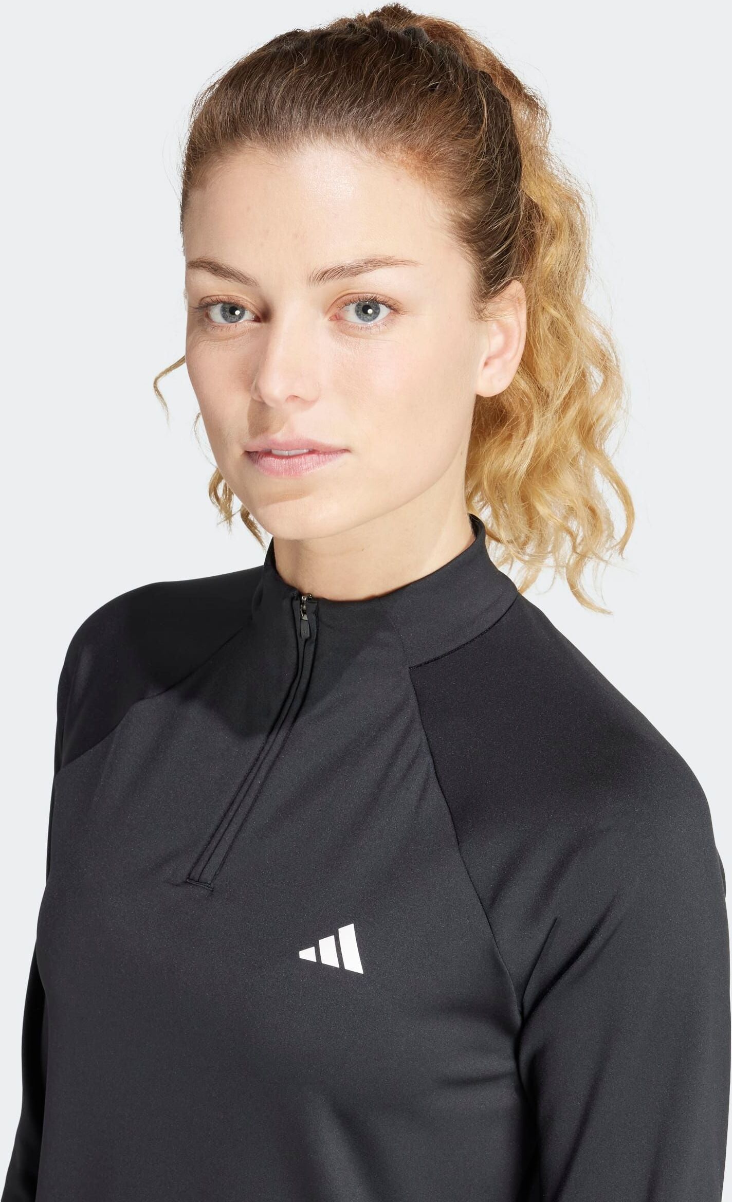 Rollkragenpullover ADIDAS PERFORMANCE "TRAIN ESSENTIALS MINIMAL BRANDING 1/4-ZIP OBERTEIL", Damen, Gr. XL, schwarz, Obermaterial: 91% Polyester, 9% Elasthan, Pullover Rollkragenpullover schwarz XL