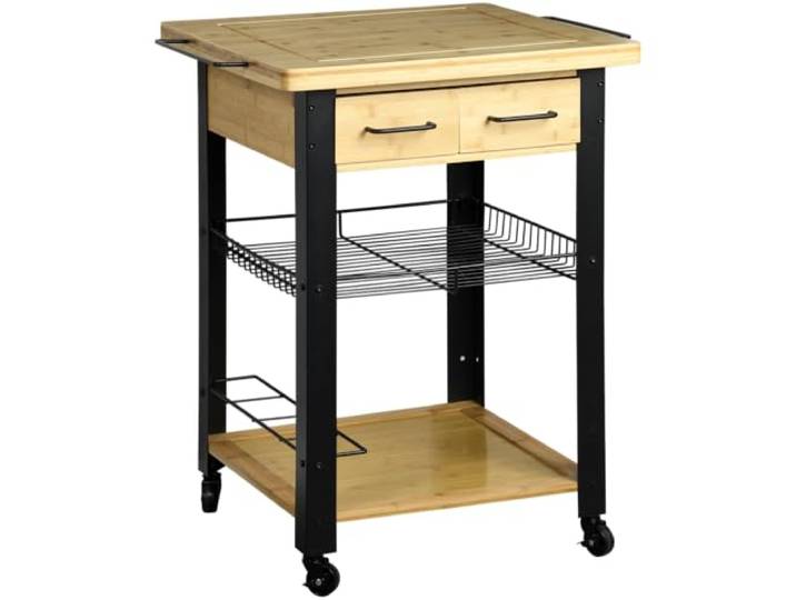 Kesper Chariot de Cuisine\, matériau : Panneau de Fibres certifié FSC\, Dimensions : l : 71 x H : 88 x P : 60 cm\, Couleur : Naturel/Noir 25891 13